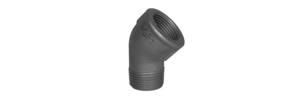 Art.T121S-GF- Winkel 45° (Knie) AG x IG - Temperguss schw. +GF+