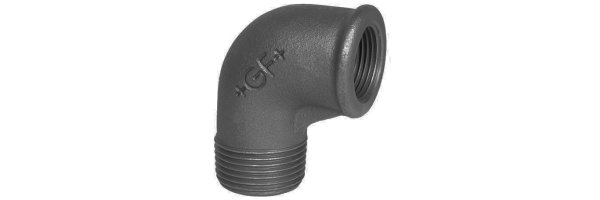 Art.T092RS-GF- Winkel 90° (Knie) AG x IG - Temperguss schw. +GF+