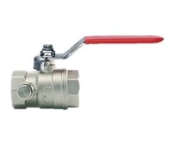 Art.215R Kugelhahn mit Entleerung 1/2" IG x IG Stahlgriff, voller Durchgang - Messing vernickelt