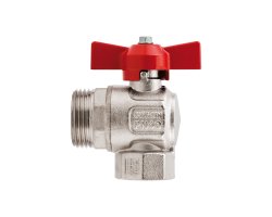 Art.298SCD Eck Kugelhahn Rot "IDEAL" 3/4"IG x 1"AG kon. voller Durchgang - Messing vernickelt