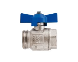 Art.098SCD Kugelhahn Blau "IDEAL" 1"IG x 5/4"AG kon. voller Durchgang - Messing vernickelt