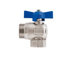 Art.298SCDB Eck Kugelhahn Blau "IDEAL" 3/4"IG x 1"AG kon. voller Durchgang - Messing vernickelt