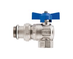 Art.298SB Eck Kugelhahn Blau "IDEAL" 1" mit Verschraubung O-Ring, voller Durchgang - Messing vernickelt