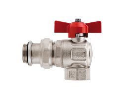 Art.298S Eck Kugelhahn Rot "IDEAL" 1" mit Verschraubung O-Ring, voller Durchgang - Messing vernickelt