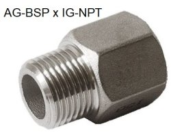 Art.E342BN Gewinde&uuml;bergang 6/4"AG-BSP x 6/4"IG-NPT - 10PN Edelstahl V4A