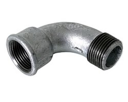 Art.T001AV Bogen 90&deg; kurz 3/8" AG x IG - Temperguss verz.